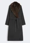 Weekend Max Mara Fur Collar Belted Coat In Gray
