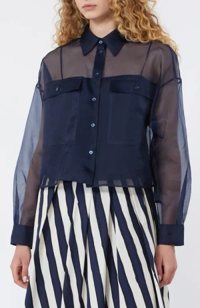 Weekend Max Mara Colomba Long Sleeve Silk Button-up Shirt In Blue