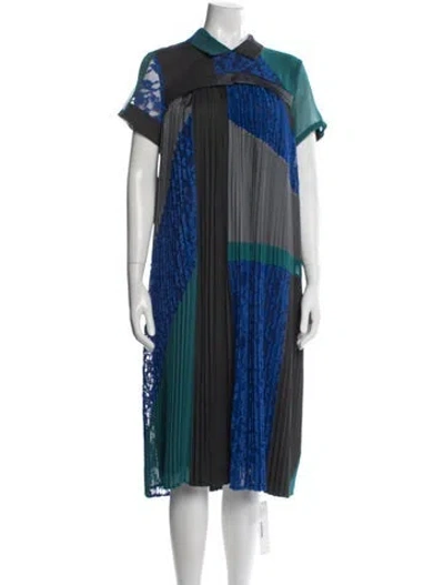 Pre-owned Weekend Max Mara Colorblock Pattern Midi Length Dress In Green/grey