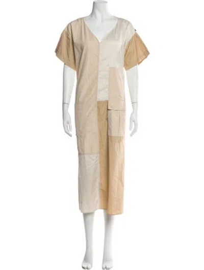 Pre-owned Weekend Max Mara Colorblock Pattern Midi Length Dress In Neutrals