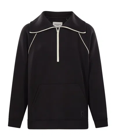 Weekend Max Mara Contrast Trim Half Zip Knitted Sweater In Black
