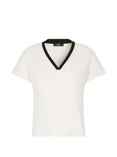Weekend Max Mara Contrast-trim V-neck T-shirt In White