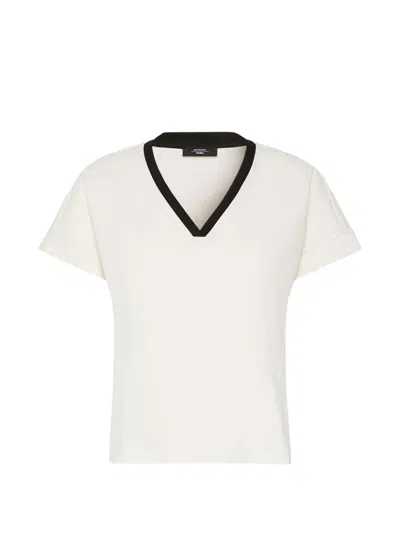 Weekend Max Mara Contrast-trim V-neck T-shirt In White