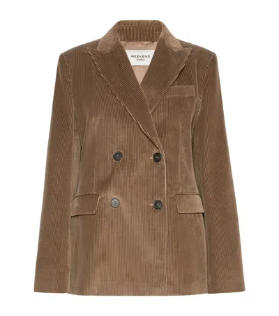 Weekend Max Mara Corduroy Double-breasted Blazer In Brown