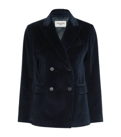 Weekend Max Mara Corduroy Double-breasted Blazer In Blue