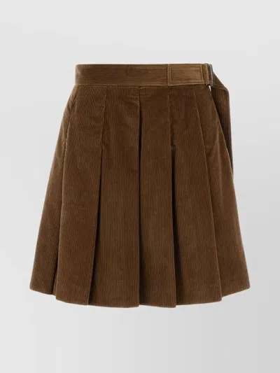 Weekend Max Mara Corduroy Zucca Mini Skirt With Belted Waist In Brown