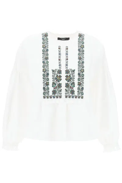 Weekend Max Mara Cotton And Linen Blouse With Embroidery In White