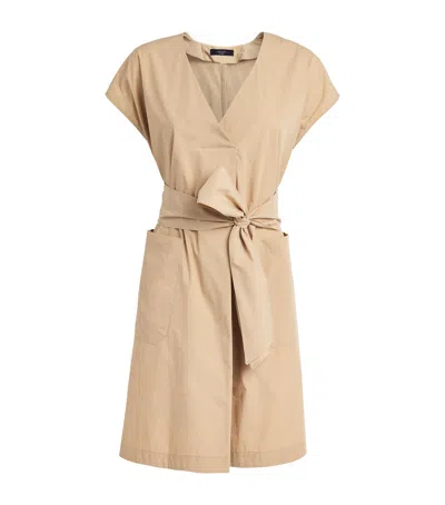 Weekend Max Mara Cotton Belted Midi Dress In Beige