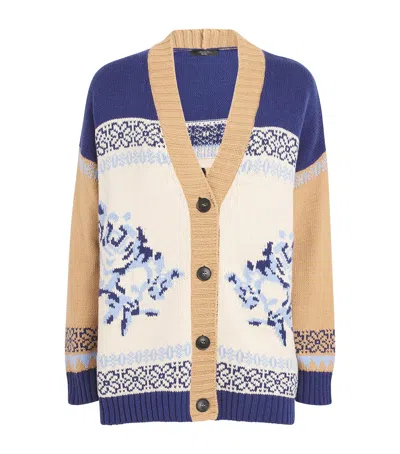 Weekend Max Mara Cotton-blend Floral Cardigan In Beige/multi