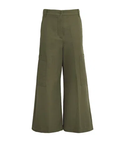 Weekend Max Mara Cotton Canvas Cargo Trousers In Green