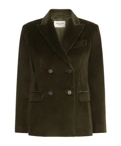 Weekend Max Mara Cotton Corduroy Velvet Blazer In Green