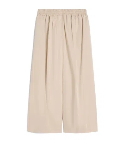 Weekend Max Mara Cotton Cropped Wide-leg Trousers In Beige