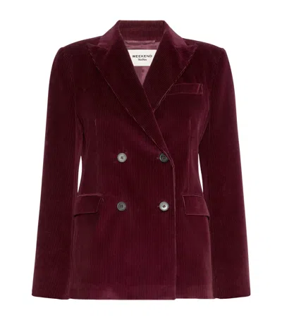 Weekend Max Mara Cotton Double-breasted Blazer In Burgundy