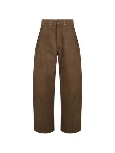 Weekend Max Mara Cotton Drill Trousers In 브라운
