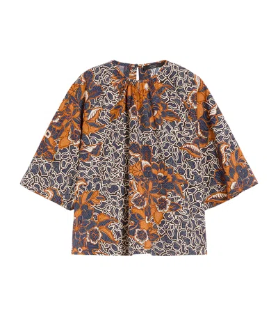 Weekend Max Mara Cotton Floral Blouse In Blue