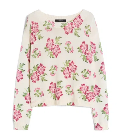 Weekend Max Mara Cotton Floral Sweater In White
