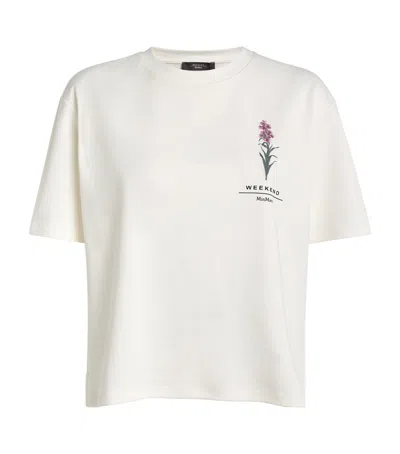 Weekend Max Mara Cotton Floral T-shirt In White