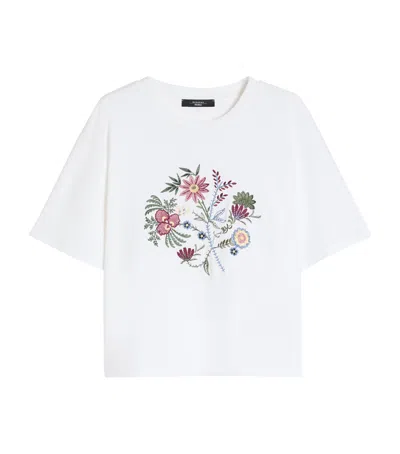 Weekend Max Mara Cotton Floral-embroidered T-shirt In Multi