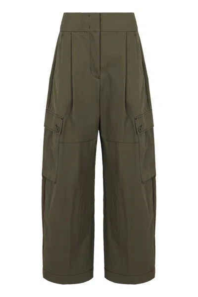 Weekend Max Mara Cotton Gabardine Trousers In Green