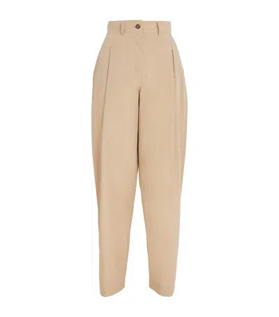 Weekend Max Mara Cotton High-rise Trousers In Beige