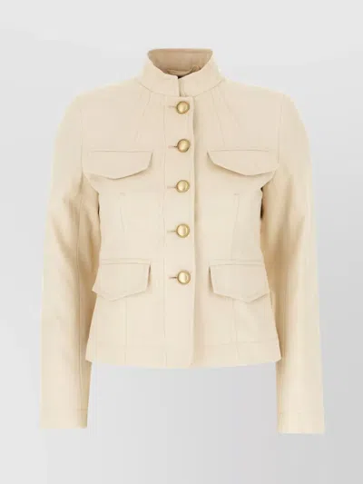 WEEKEND MAX MARA COTTON JACKET WITH FLAP POCKETS AND GOLD BUTTONS