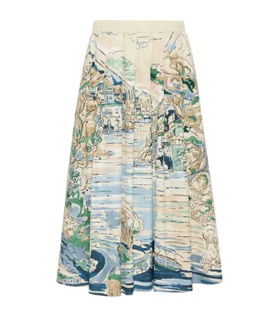 Weekend Max Mara Cotton Lake-print Skirt In Turquoise