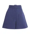 Weekend Max Mara Cotton-linen Belted Tailored Shorts In Navy