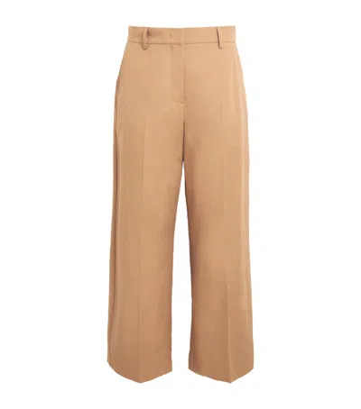 Weekend Max Mara Cotton-linen Cropped Wide-leg Trousers In Beige
