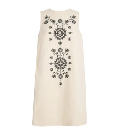 Weekend Max Mara Omens Donald Floral-embroidered Cotton-blend Mini Dress Ivory