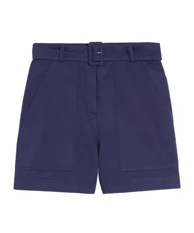 Weekend Max Mara Cotton Linen Shorts In Blue