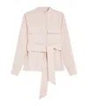 Weekend Max Mara Poplin Blouse With Belted Waist And Stand Collar In Pink