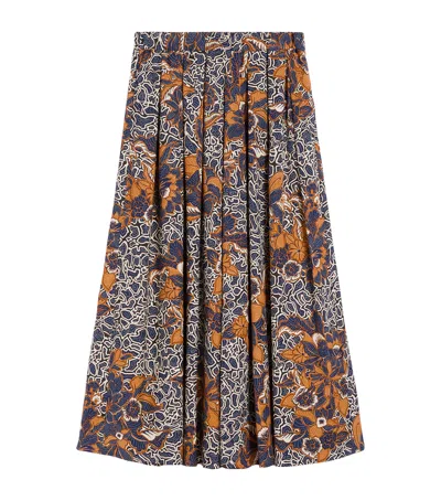 Weekend Max Mara Cotton Printed Midi Skirt In Blue