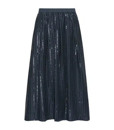 Weekend Max Mara Cotton Sequinned Skirt In Navy