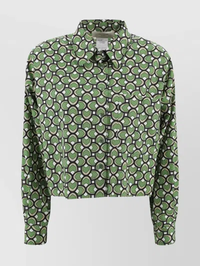 Weekend Max Mara Cotton Shirt With Asymmetrical Back Hem In Verde