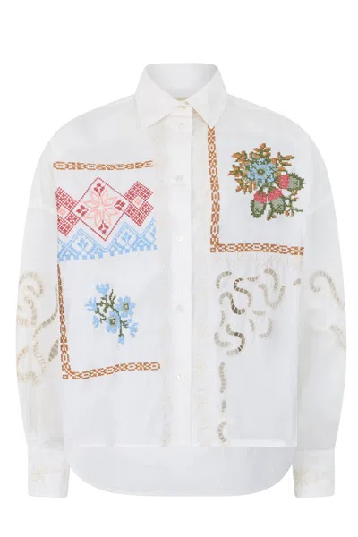 Weekend Max Mara Cotton Shirt With Sangallo Lace In White