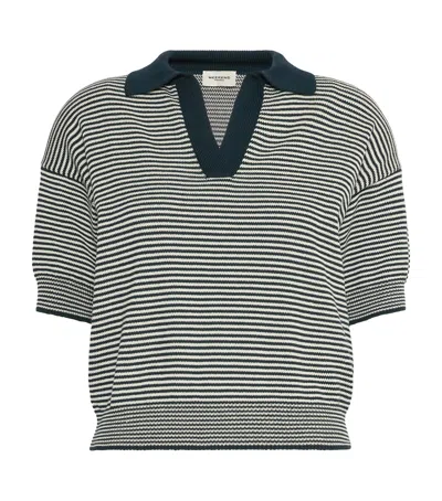 Weekend Max Mara Cotton Stripe Short-sleeve Sweater In Navy