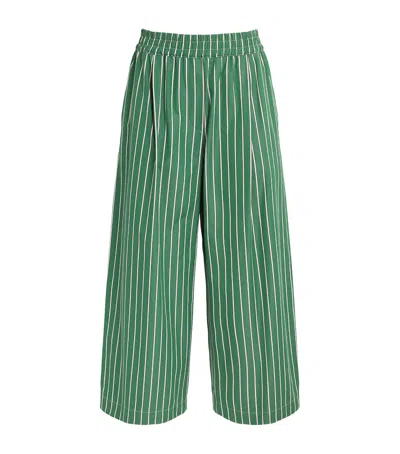 Weekend Max Mara Cotton Stripe Wide-leg Trousers In Green