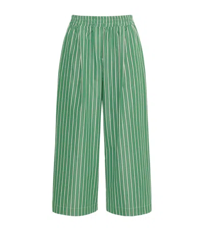 Weekend Max Mara Cotton Striped Wide-leg Trousers In Green