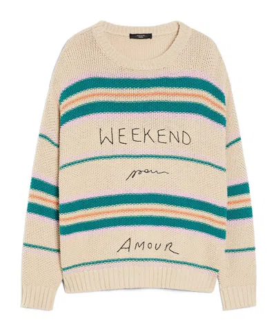 Weekend Max Mara Angus Embroidered Cotton Sweater In Beige/multi