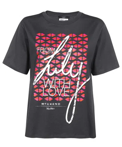 Weekend Max Mara Graphic-print Cotton T-shirt In Black