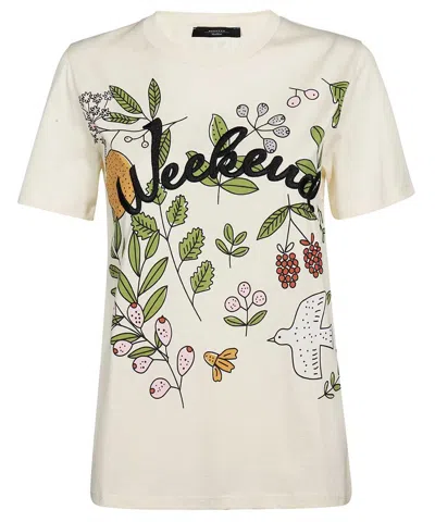 Weekend Max Mara Floral-print Cotton T-shirt In Neutral