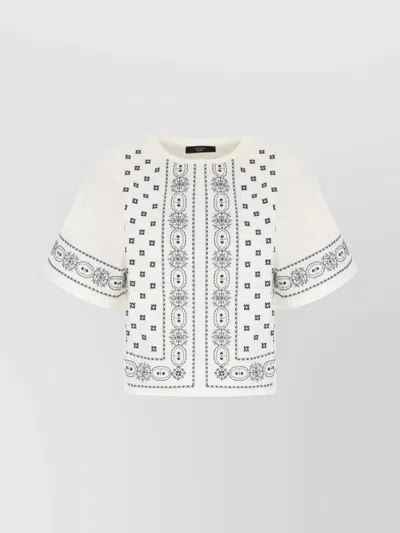 WEEKEND MAX MARA COTTON T-SHIRT WITH EMBROIDERED DESIGN AND ROUND NECK