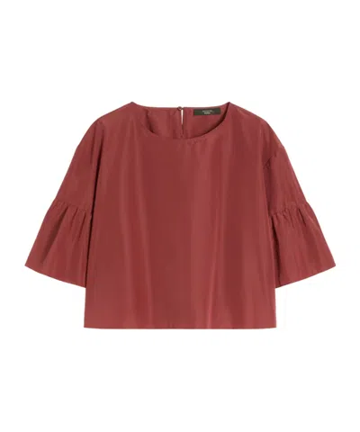Weekend Max Mara Cotton Taffeta Cropped Blouse In Brown
