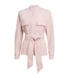 Weekend Max Mara Poplin Blouse With Belted Waist And Stand Collar In Pink