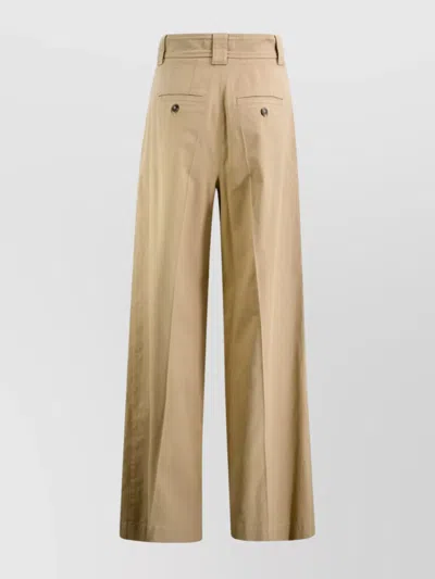 Weekend Max Mara Cotton Trousers With Buckle Belt And Pleats In Brown