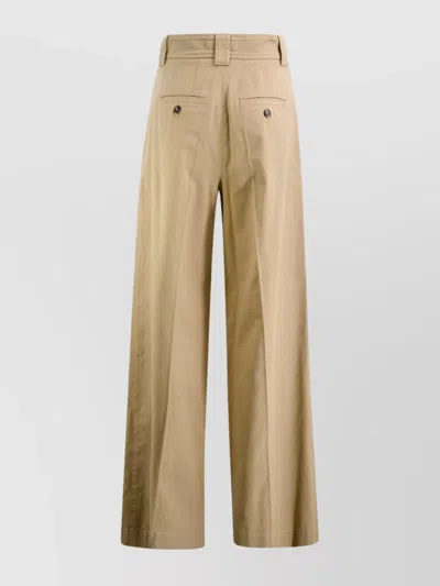 Weekend Max Mara Cotton Trousers With Buckle Belt And Pleats In Beige