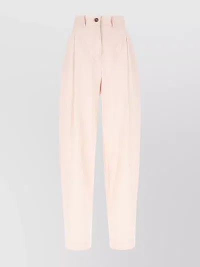 Weekend Max Mara Cotton Trousers With High Waist And Pockets In Nude