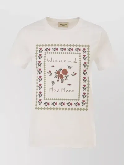 Weekend Max Mara Weekend Maxmara Wkdedison Cotton T Shirt With Front Graphic In White