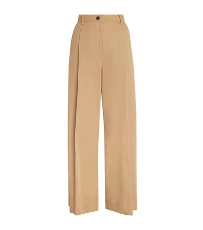 Weekend Max Mara Cotton Wide-leg Nebbie Tailored Trousers In Beige