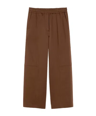 Weekend Max Mara Cotton Wide-leg Trousers In Brown